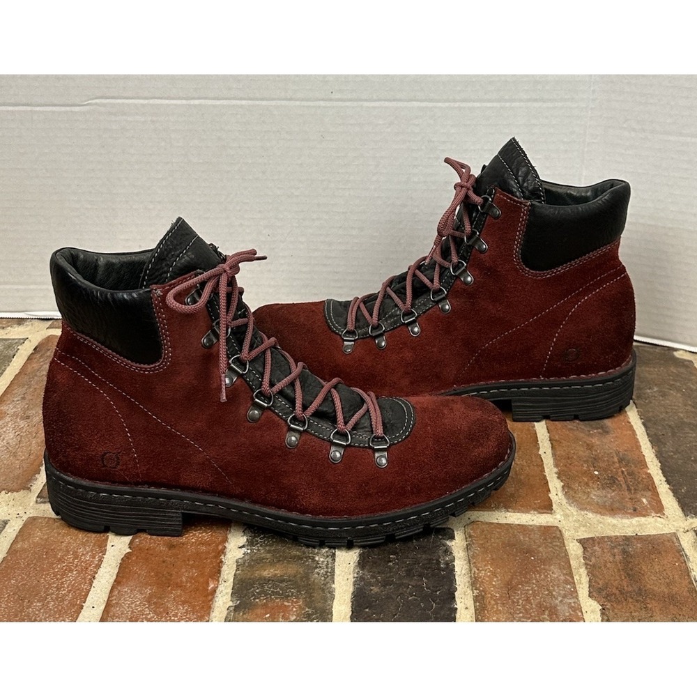 Born Burgundy Red Suede Leather Ankle Boots Lace Up Handcrafted Shoes Men's 13